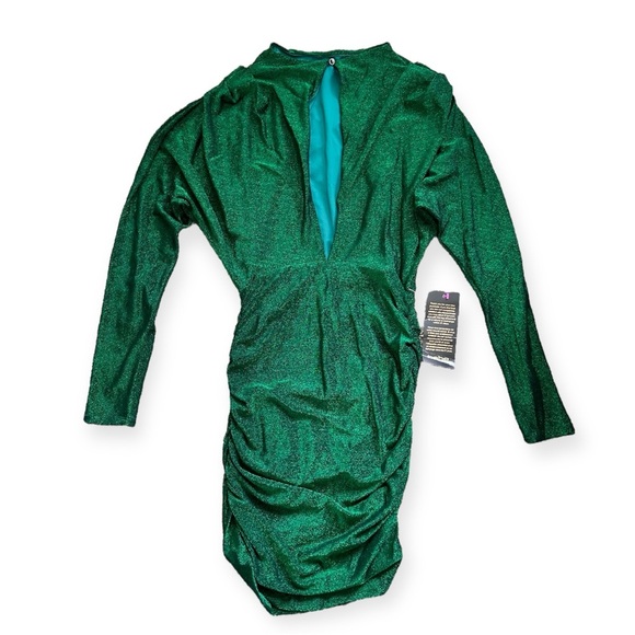 Bebe green long sleeve sparkly ruched mini dress women’s size small - Picture 4 of 12